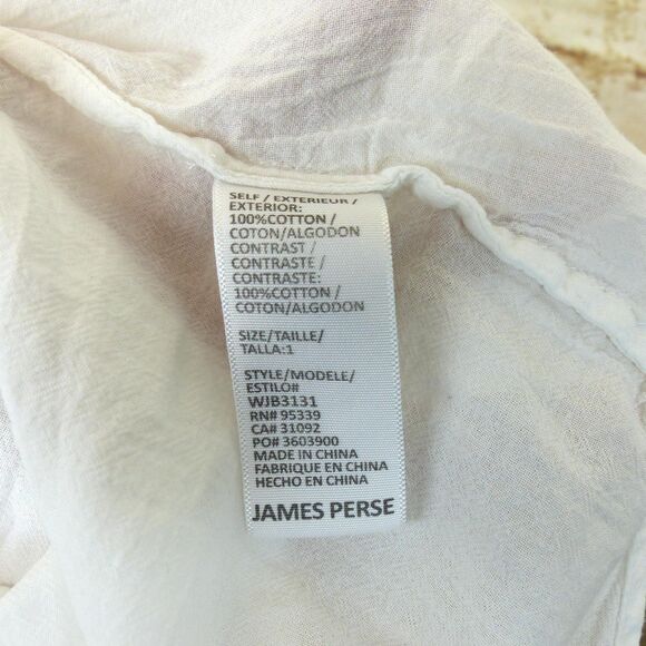 James Perse Shirt Women 1 White Collarless Safari Cotton Button Front 3/4 Sleeve - Picture 12 of 14